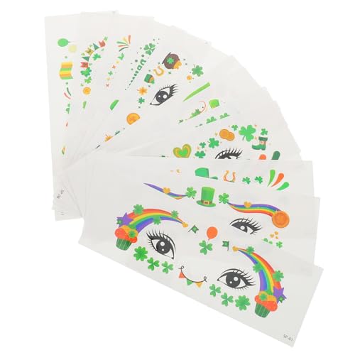 Vaguelly 12 Blatt Teiliges St Patricks Day Gesichtstattoo mit Shamrock Motiven Temporäre Make Up Sticker für Irische Party Festival Deko und Feierlichkeiten Einfache Anwendung Vielseitig von Vaguelly