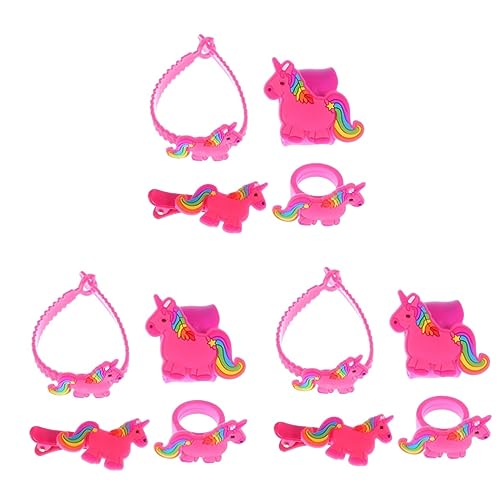 Vaguelly 12 Stk Cartoon-Ring Kinderarmbänder Haarspangen für Mädchen Einhornring Kinder einhorn haarspange geschenk Ringe Cartoon-Armband Kinderarmband Mode Haarnadel Schmuck von Vaguelly