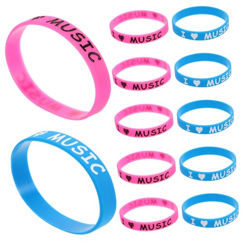 Vaguelly 12 Stück I Love Music Silikon Armbänder Bunte Stretchbänder für Musikfestivals Konzerte Stylisches Party Zubehör zur Persönlichen Ausdrucksform von Vaguelly