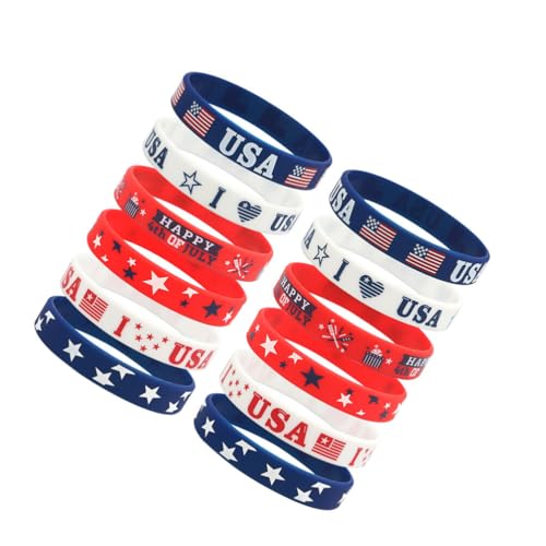 Vaguelly 12 Stück Patriotische Armbänder Zum 4. Juli Usa Amerikanische Flagge Roter Weißer Und Blauer Stern Silikonarmbänder Gedenktagsarmband Gummiarmband Als Partygeschenk Zum von Vaguelly