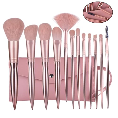 Vaguelly 12 Stück Teiliges Make up pinselset Roségold mit Kunststoffgriff Dichte Feine Borsten Schadstofffrei Mit Kosmetiktasche Professionell für Damen Geeignet von Vaguelly