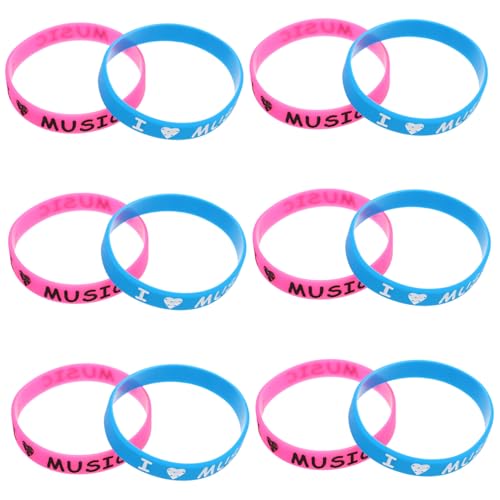 Vaguelly 12 Stück Teiliges Silikonarmbänder I Love Music Blau und Rosarot Modisches Eingetieftes Design Elastische Musikliebhaber Armbänder für Festival Konzert und Elektronische von Vaguelly