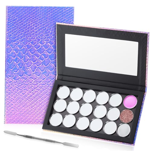Vaguelly 1satz Magnetische Make-up Palette Mit Metall-pans Und Schaber Vielseitige Leere Mermaid Lidschattenbox Für Augen-make-up Blush Und Highlighter Stilvolles Kosmetik-organizer von Vaguelly