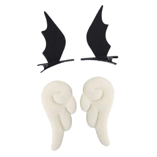 Vaguelly 2 Paare Engelsflügel Haarklammern aus Stoff Süße Cartoon Haarschmuck für Mädchen Umweltfreundlich Geeignet für Alltag Party Geburtstag und Fotosessions Weiß Schwarzes Design von Vaguelly