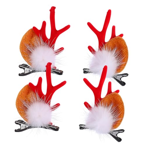 Vaguelly 2 Paare Weihnachts Haarspangen mit Kuscheligen Weißen Bällen Rentiergeweih Haarclips Festlicher Haarschmuck für Weihnachten Party und Kostüm für Damen von Vaguelly