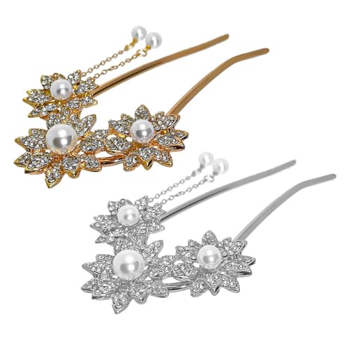 Vaguelly 2stücke Haarstäbchen Mit Blumen Und Perlen Design Haar Gabeln Für Frauen Haarschmuck Für Verschiedene Frisuren Und Anlässe von Vaguelly