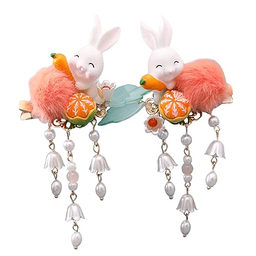 Vaguelly 2 Stück Bunny Haarspangen mit Quasten Süße Tier Haarclips für Mädchen und Antiallergisch Bequem und im Chinesischen Design von Vaguelly