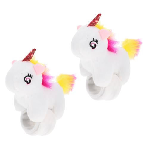 Vaguelly 2 Stück Einhorn Schnapparmband Plüsch Tier Armband für Kuscheltier Slap Band für Party und Geburtstagsfeiern von Vaguelly