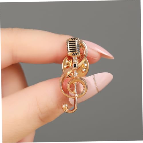 Vaguelly 2 Stück Goldfarbene Mikrofon Broschen Musiknoten Anstecknadeln für Herren Damen Musikalische Schmuck Pins Party Accessoire für Kleidung Taschen von Vaguelly