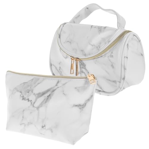Vaguelly 2 Stück Große Kosmetiktasche mit Marmor Design PU Reise Make Up Organizer Multifunktional für Damen und Mädchen Geeignet als Kulturbeutel und Stiftetasche von Vaguelly