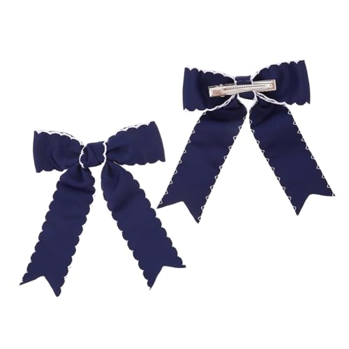 Vaguelly 2 Stück Haarschleifen mit Langen Bändern für Mädchen Marineblaue Haarspangen mit Schleifenmotiv Haarschmuck für Schule Partys und Alltag von Vaguelly