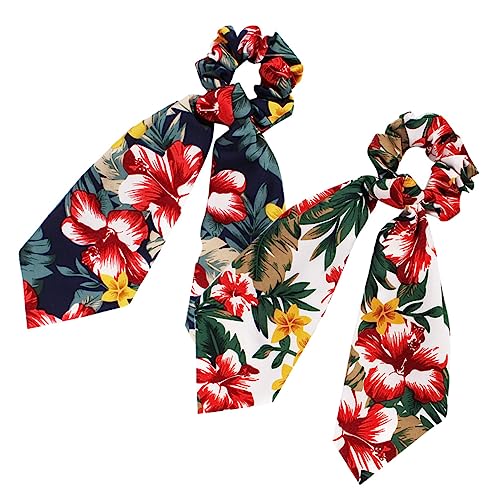 Vaguelly 2 Stück Hawaiian Style Haargummis im Blumenmuster Haaraccessoires für Damen Weiß Elastische Haarschmuck für Festliche Anlässe und Alltag von Vaguelly