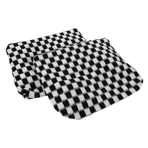 Vaguelly 2 Stück Karierte Kosmetiktasche Großer Geräumiger Kulturbeutel aus Weichem Strickgewebe mit Kontrastierendem Farbblock-Design Ästhetischer Reise-Organizer für Frauen Mädchen von Vaguelly