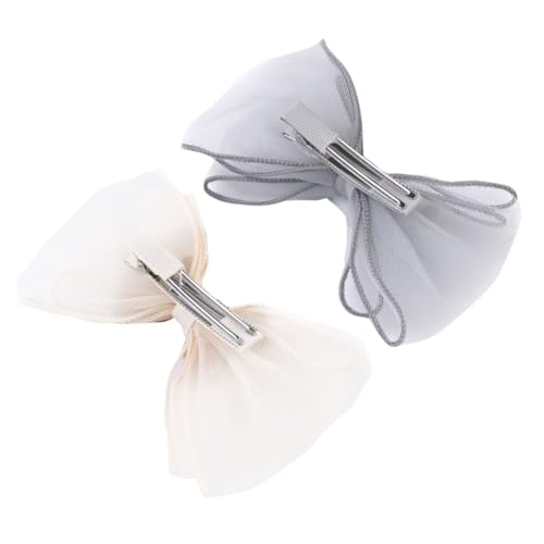 Vaguelly 2 Stück Perlenbesetzte Mesh Haarspangen für Mädchen Teiliges Set mit Schleifen Krone Design Weiche Haarnadeln Beige und Sanfter für Kinderhaar Kopfbedeckung von Vaguelly