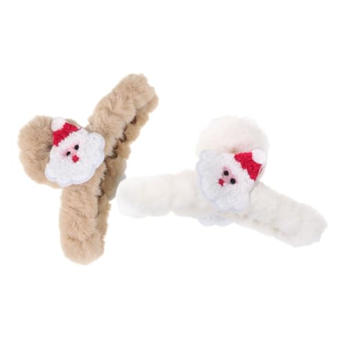Vaguelly 2 Stück Plüsch Haarspangen Große Haarklammern Weich Bequem Rutschfest für Damen Teenager Weihnachten Herbst Winter Haarschmuck Karierte Farben Khaki Weiß von Vaguelly