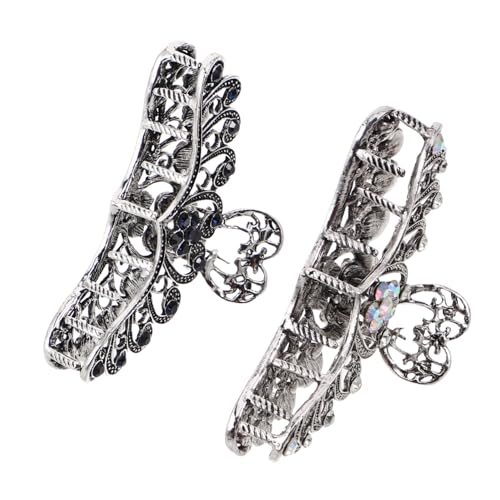 Vaguelly 2 Stück Retro Haarklammern mit Großen Strasssteinen Robuste Metall-kralle für Voluminöses Haar Vintage Styling Zubehör für Damen und Mädchen Elegante Farbwahl Blau Weiß von Vaguelly