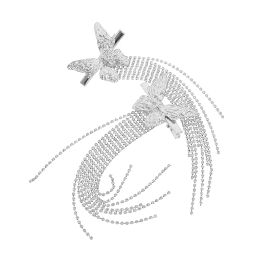 Vaguelly 2 Stück Schmetterling Haarklammern mit Funkelnden Strass-quasten Rutschfeste Alligator Haarspangen für Frauen und Mädchen Stilvolle Haarschmuck Accessoires in Silber Geeignet für von Vaguelly