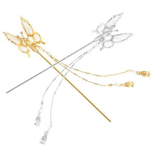 Vaguelly 2 Stück Schmetterling Haarstäbe Metall mit Tassel Haarschmuck für Frauen Antiker Stil Fester Sitz Komfortabel Vielseitig für Hanfu Cosplay Festliche Anlässe Geeignet von Vaguelly
