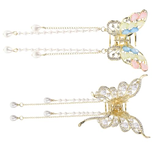 Vaguelly 2 Stück Schmetterlings Haarklammer aus Robustem Metall mit Strass und Quaste Starke Haarkralle für Dickes Haar Dekorativer Goldener Haarschmuck Stilvolle Clips für Damen von Vaguelly
