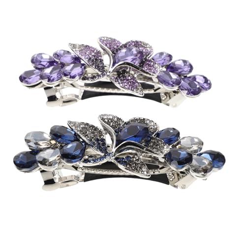 Vaguelly 2 Stück Strass Haarklammern für Damen Rechteckige Blumenverzierte Metall-spangen mit Federverschluss Funkelnde Braut Abschlussball-haarclips Eleganter Ponytail-halter für Besondere von Vaguelly