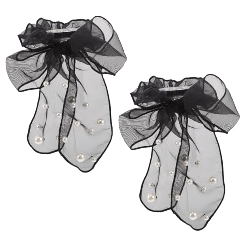 Vaguelly 2 Stück Teiliges Haargummi mit Elastischem Netz Bowknot und Zarten Quastenperlen Gepunktetes Design Stark Dehnbar für Dickes Langes Haar Modisches Haaraccessoire für Damen und von Vaguelly