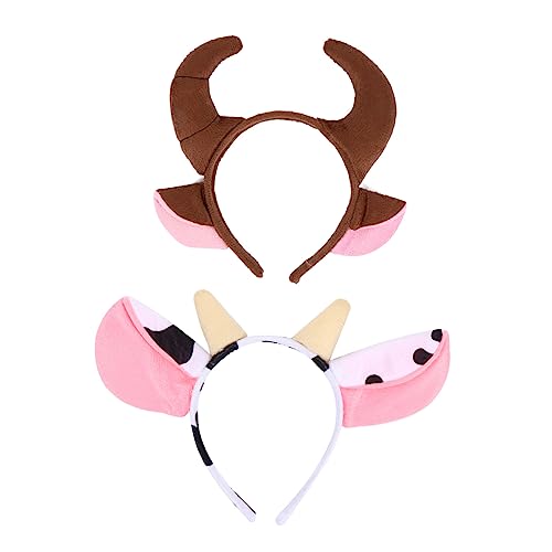 Vaguelly 2 Stück Teiliges Kuh Haarreif aus Umweltfreundlichem Material Farbenfroher Kopfschmuck mit Niedlichen Hörnern für Cosplay Party Halloween und Foto Requisiten für Damen von Vaguelly