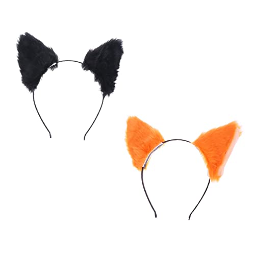 Vaguelly 2 Stück Teiliges Plüsch Katzenohren Stirnband Weiches Fuchsohren Haarreif Cosplay Haarschmuck für Party Alltag Halloween und Festlichkeiten Geeignet für Damen und Mädchen von Vaguelly
