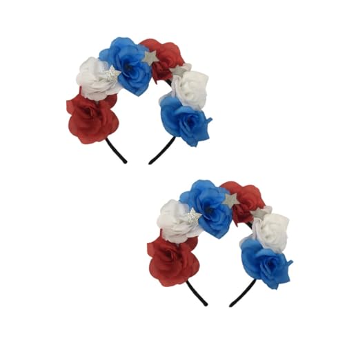 Vaguelly 2 Stück Teiliges Stirnband mit Rosen Design Leichtes Haarschmuck Accessoire Eleganter Haarkranz Rot Weiß Blau Chic für Partys und Festliche Anlässe Geeignet für Mädchen und Damen von Vaguelly