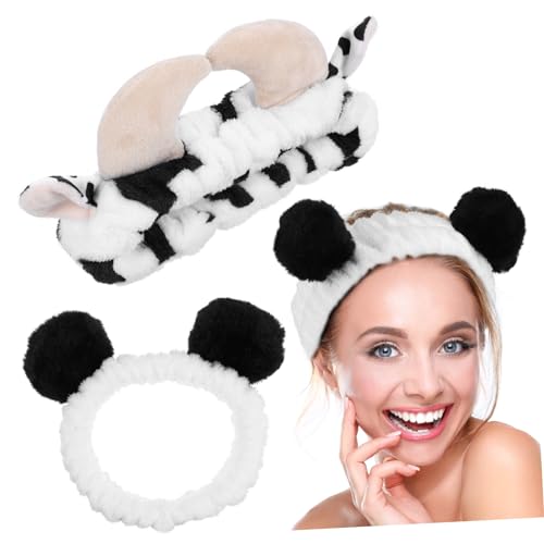 Vaguelly 2 Stück Teiliges Weiche Fleece Haarbänder mit Kuh und Panda Hautfreundlich Formstabil Vielseitig für Gesichtswäsche Make Up Spa und Hautpflege Bequem und Langlebig von Vaguelly