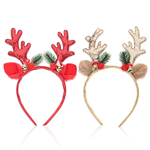 Vaguelly 2 Stück Weihnachtliches Rentier Geweih Stirnband mit Glitzer Pailletten Rot und Gold Modisches Weihnachts Haarreif Accessoire für Damen und Mädchen Festlicher Kopfschmuck für von Vaguelly