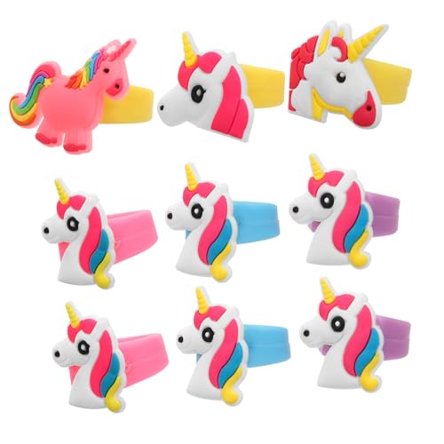 Vaguelly 20 Stck Einhorn Ringe für Verstellbare Silikon Ringe im Zufälligen Design Mitgebsel für Geburtstagsfeiern und Anlässe Leicht und Langlebig Zaubern ein Gesicht von Vaguelly