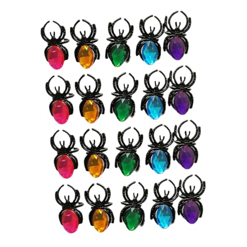 Vaguelly 20 Stück Bunte Kunststoff Spinnenringe Halloween Schmuck Party Zubehör Leicht Verstellbar für Erwachsene und Spaßige Grusel-deko Fingerschmuck Geschenkidee von Vaguelly