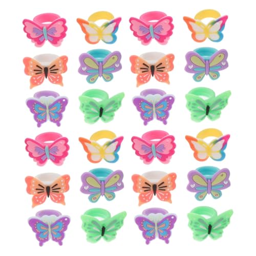 Vaguelly 24 Stück Schmetterlingsringe für Mädchen Bunte Finger Ringe als Partygeschenke und Spielschmuck Leicht und Angenehm zu Tragen für Geburtstagsfeiern und Verkleidungsspiele von Vaguelly