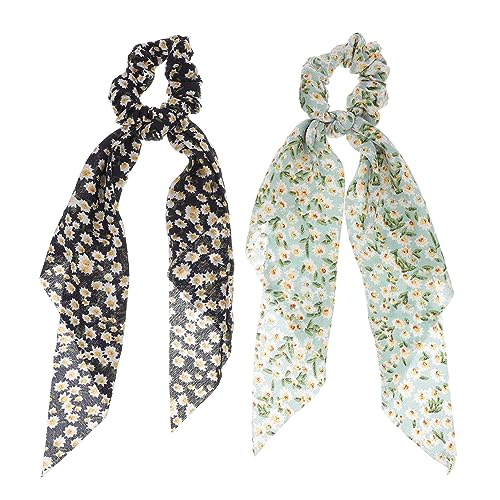 Vaguelly 2stücke Bedruckter Haargummi-schal Chiffon-haarringe Langes Haarseil Haargummi Für Frauen Dame Pferdeschwanzhalter Alltag Outfits von Vaguelly