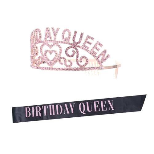 Vaguelly 2Stücke Mädchenkrone Mit Strass Und Bedrucktem Sash Geburtstagsdeko Für Mädchen Tiara Und Schärpe Kit Für Perfekten Kindergeburtstag von Vaguelly