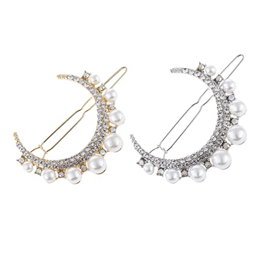 Vaguelly 2stücke Haarklammern Mit Künstlichen Perlen Und Strass Eleganter Mond-design Haarclip Für Damen Für Besondere Anlässe Weihnachten Geburtstage Und Hochzeiten von Vaguelly
