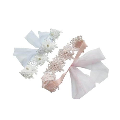 Vaguelly 2stücke Mädchen Kopftücher Taufgeschenk Für Neugeborene Verstellbare Stirnbänder Mit Spitze Und Perlen Kostümparty-kopfschmuck in Verschiedenen Farben von Vaguelly