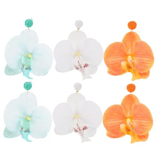 Vaguelly 3 Paare Boho Flower Earrings Dangle Hawaiian Farbverlauf Grün Orange Weiß Sommer Beach Accessoire Urlaubsschmuck für Frauen Mädchen von Vaguelly