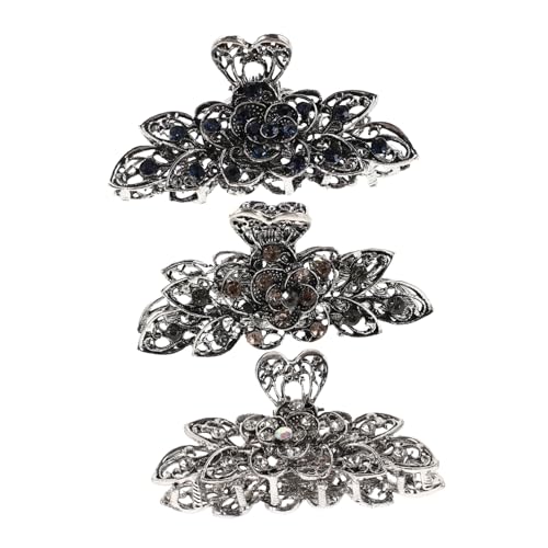 Vaguelly 3stücke Große Metall-haarklammern Im Retro-stil Mit Glitzernden Strasssteinen Für Damen Und Mädchen Rutschfester Grip Vintage-blumen-design Robuste Legierung von Vaguelly