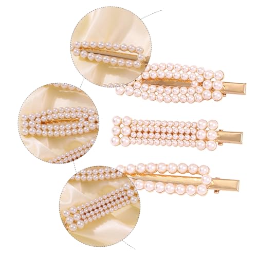 Vaguelly 3 Stück Haarspangen Mit Perlenrand Aus Metalllegierung Kleine Haarspangen Mit Klauen Goldene Haarschleifen Für Mädchen Perlen Haarspange Haarspange Extra Große Haarspangen von Vaguelly