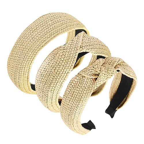 Vaguelly 3 Stück Handgefertigtes Teiliges Raffia Haarband Breites Geknotetes Kreuzförmiges Naturstroh Haaraccessoire Damen All Match Sommer Urlaub Style von Vaguelly