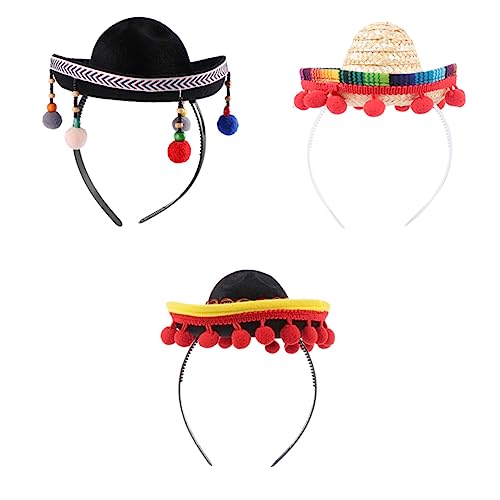 Vaguelly 3 Stück Mini Haarreifen Mexikanischer Sombrero Stirnband Day Of The Dead Kostüm Party Zubehör für Damen und Mädchen Zufällige Farbe Zufällige Farbe von Vaguelly