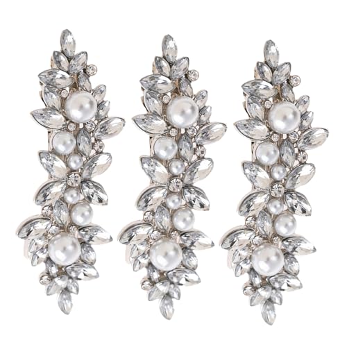 Vaguelly 3 Stück Strass Haarklammern Silber mit Funkelnden Kristallen Robuste Französische Haarnadeln für Damen Glitzernde Hochzeit Haarschmuck Fester Sitz für Dickes und Langes Haar von Vaguelly