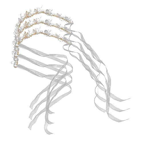 Vaguelly 3 Stück Teiliges Braut Haarband mit Goldfarbenen Blättern Weißen Blumen und Perlen Verstellbarer Brautschmuck für Hochzeit Brautjungfern Festliche Anlässe und Besondere von Vaguelly