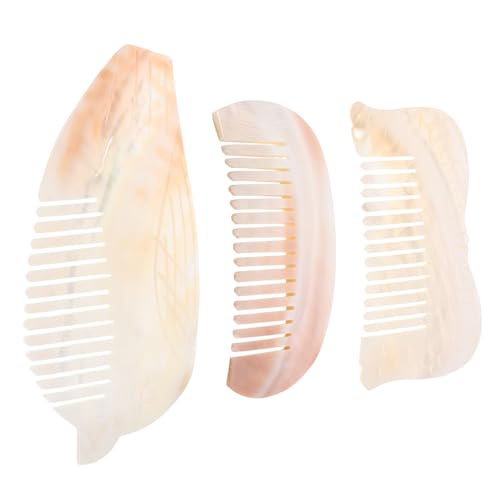 Vaguelly 3 Stück Teiliges Natürliche Muschelkämme Feinzahnig zum Entwirren von Haaren Kleine Taschenbürsten mit Halbkreisförmigen Vogel und Fischförmigen Designs für Frauen und Mädchen für von Vaguelly