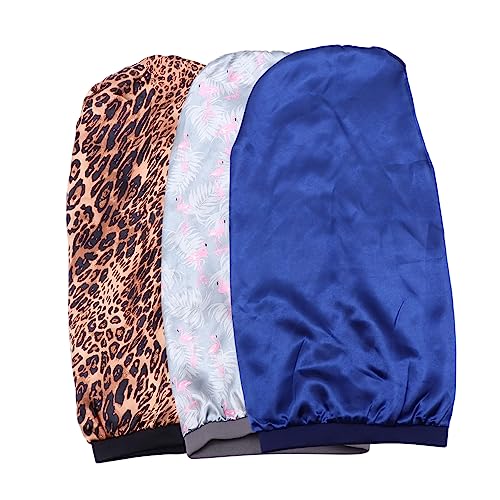 Vaguelly 3 Stück Teiliges Satin Damen Elastisch Atmungsaktiv Krempe Langer Schlafhut für Langes Haar Dreadlocks und Extensions Geeignet von Vaguelly