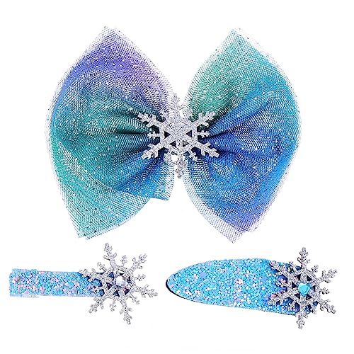 Vaguelly 3 Stück Teiliges Schneeflocken Haarspangen mit Schleifen Weihnachtliche Haarklammern in Blau Modischer Haarschmuck für Mädchen Festliche Weihnachtsfrisuren Langlebiges Material von Vaguelly