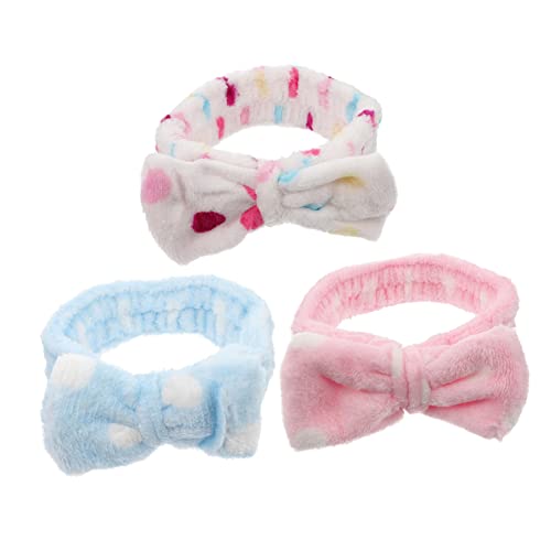 Vaguelly 3 Stück Teiliges Spa Stirnband mit Niedlichem Schleifen Design Elastisches Weiches Fleece Haarband für Make Up Entfernung und Gesichtswäsche Hautfreundlich und Atmungsaktiv von Vaguelly