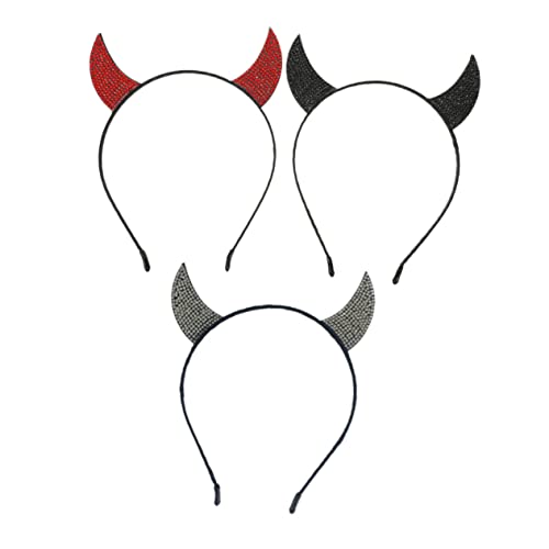Vaguelly 3 Stück Teiliges Teufelshörner Haarreif mit Strass Halloween Kopfschmuck für Party Cosplay Karneval Leichtes und Langlebiges Stirnband in Schwarz Rot Weiß von Vaguelly