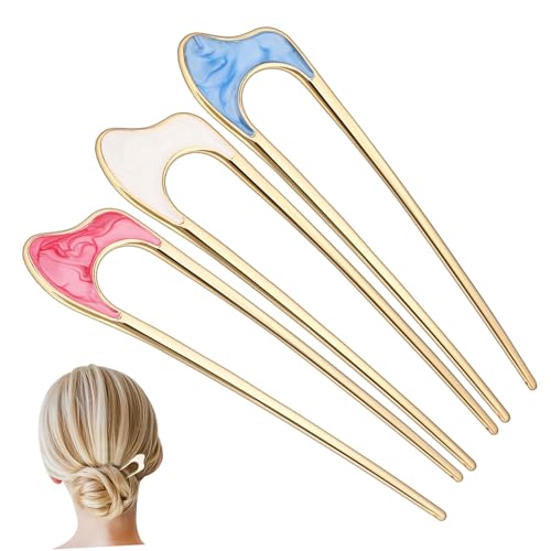 Vaguelly 3 Stück U Förmige Französische Haarnadeln Teiliges aus Robustem Legierungsmaterial Haarklammern für Damen Einfach zu Verwenden für Hochsteckfrisuren und Vielseitig für Alltag und von Vaguelly